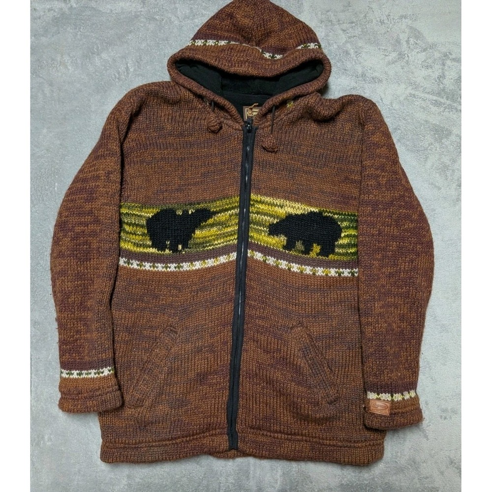 Kyber Outerwear Full Zip 100% Wool Hoodie Multicolor Birds Bears Adult Size XL
